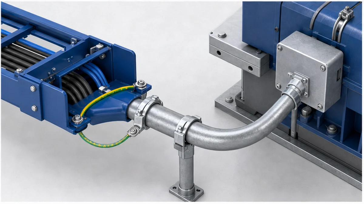 Cable tray to conduit transition at an equipment drop