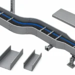 Trough cable tray route with continuous cable support and matched fittings